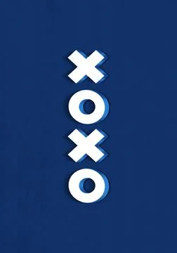 Simple XOXO hand-drawing 3d Words Navy Blue textured background Stock Illustration