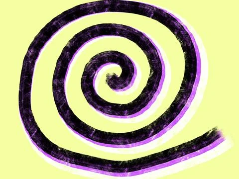 Simple yellow background. Spiral stripes in retro pop art style, black pink and Stock Illustration