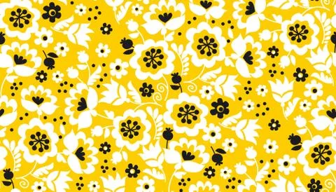 Simple yellow flower seamless pattern. Naive summer bright gold floral repeat 스톡 일러스트