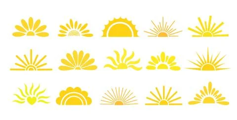 Simple yellow half sun hand drawn vector flat illustration with half-circle Stock Illustration