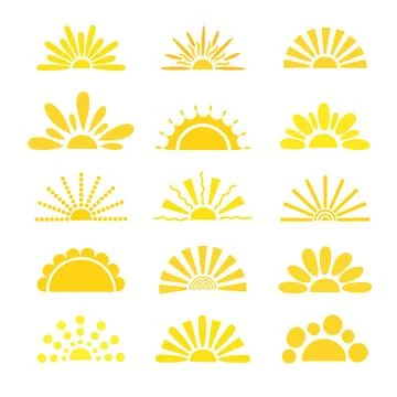 Simple yellow half sun hand drawn vector flat illustration with half-circle Stock Illustration