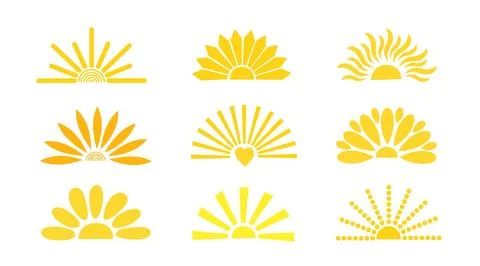 Simple yellow half sun hand drawn vector flat illustration with half-circle s Stock Illustration