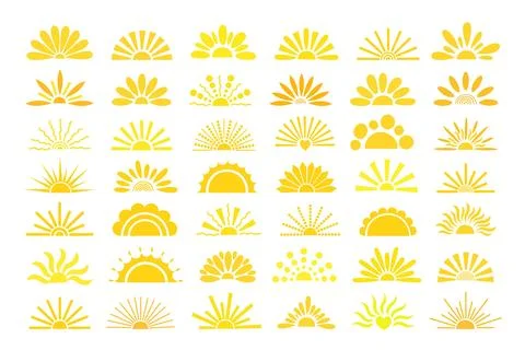 Simple yellow half sun hand drawn vector flat illustration with half-circle Stock Illustration