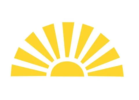Simple yellow half sun handdrawn vector flat illustration with half-circle sh Stock Illustration