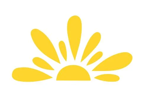 Simple yellow half sun handdrawn vector flat illustration with half-circle sh Stock Illustration