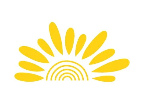 Simple yellow half sun handdrawn vector flat illustration with half-circle shape Stock Illustration