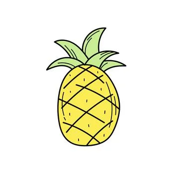 Simple yellow hand drawn pineapple icon on white Stock Illustration