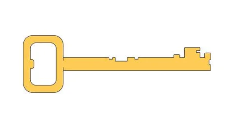 Simple yellow key 2D cartoon object Stock Illustration