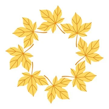 Simple yellow maple leaf circle frame. Cute wreath border of autumn leaves Stock Illustration