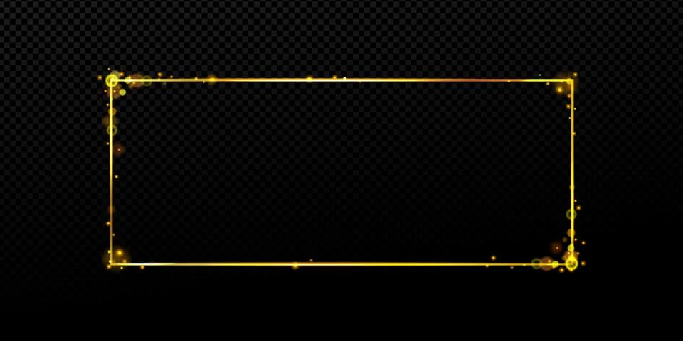 Simple yellow rectangular frame with sparkles png Stock Illustration