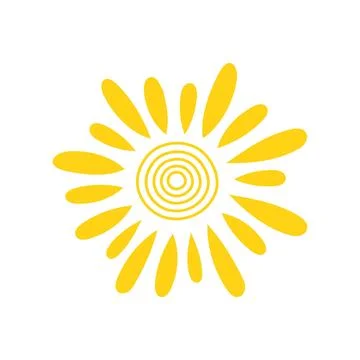 Simple yellow sun vector flat illustration with round shape middle, cute summer Stock Illustration