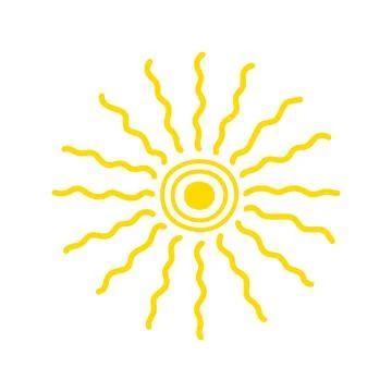 Simple yellow sun vector flat illustration with round shape middle and curly Illustrazione stock