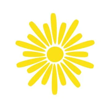 Simple yellow sun vector flat illustration with round shape middle and beams Stock Illustration