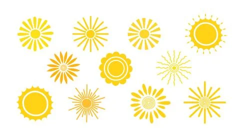 Simple yellow suns set vector flat illustration with round shape middle and Stock Illustration