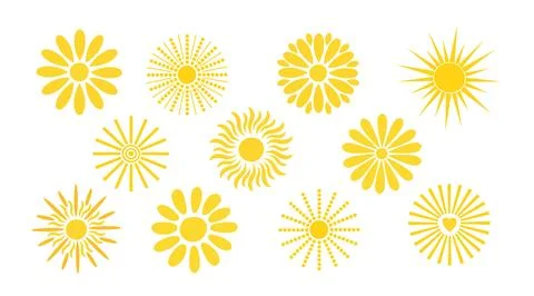 Simple yellow suns set vector flat illustration with round shape middle and Stock Illustration