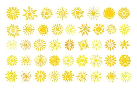 Simple yellow suns set vector flat illustration with round shape middle and イラスト素材