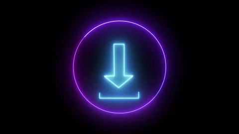 Simple yet striking glowing blue neon download icon with a downward arrow, .. Stock Footage 309014010