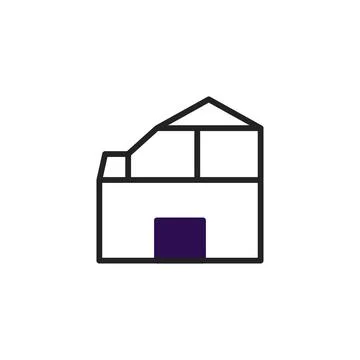 Simplified architectural drawing of a two-story building with a prominent d.. Ilustración de archivo
