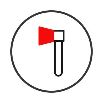 Simplified ax drawing featuring a bold red blade and minimalist handle embl.. Illustration