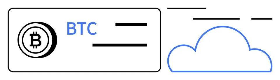 Simplified Bitcoin and Cloud Technology Representation for Cryptocurrency a.. Illustrazione stock
