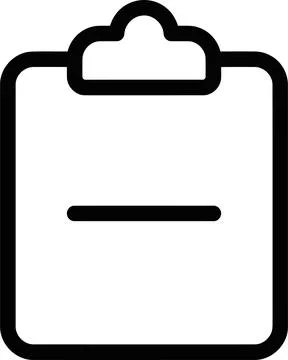 A simplified black and white linear graphic icon illustrating a clipboard w.. Stock Illustration