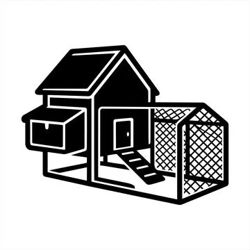 A simplified black and white vector illustration depicting a chicken coop s.. Stock Illustration