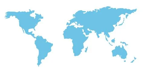 A simplified blue world map vector illustration with clear outlines of Stock Illustration