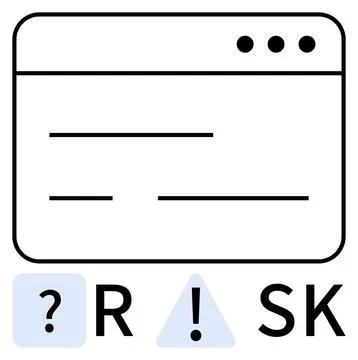 Simplified browser window above the word RISK with symbols indicating caution Stock Illustration