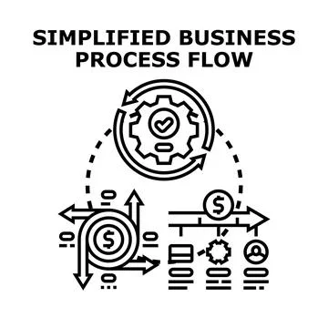 Simplified business process flow strategy and optimization concept Stock Illustration