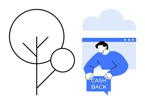 Simplified Cash Back Concept with Technology and Eco-friendly Themes Illustrazione stock