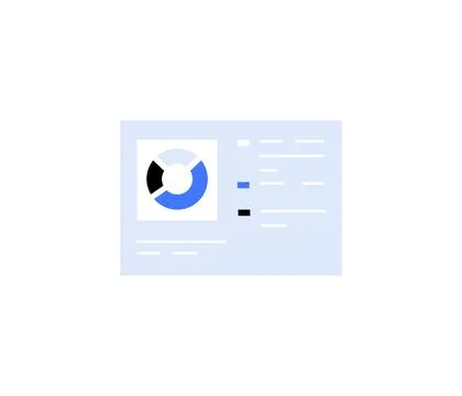 Simplified chart icon with pie chart and text, representing data visualizat.. Stock Illustration
