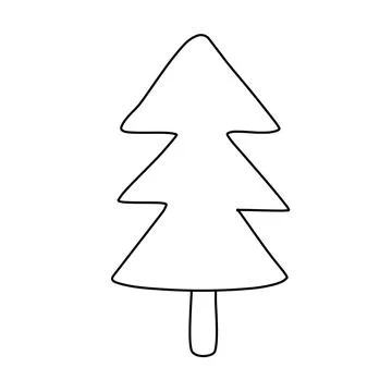 Simplified Christmas tree or pine, doodle style flat vector outline for coloring Stock Illustration