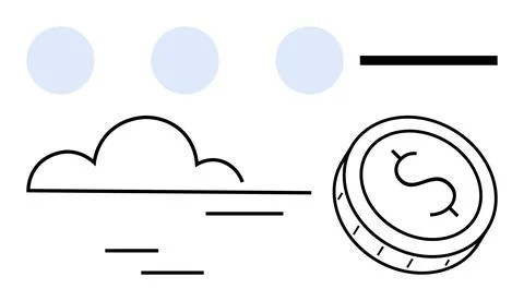Simplified Cloud Computing and Digital Currency with Minimalist Lines Stock Illustration