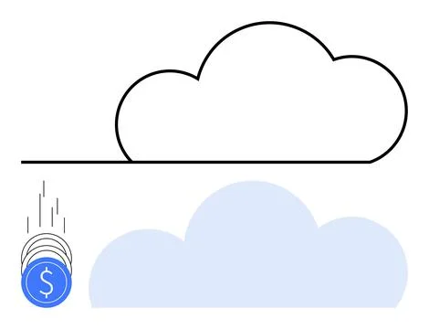 Simplified Cloud Computing Concept with Falling Dollar Coin Indicating Digi.. Stock Illustration