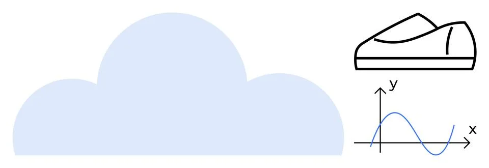 Simplified cloud shape, shoe profile, and graph on X and Y axes. Ideal for te Stock Illustration