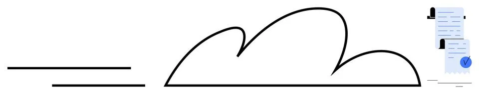 Simplified cloud storage icon with fast connection lines and document element Stock Illustration