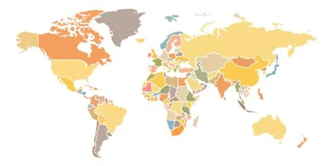 A simplified color map of the world. Stylized generalized blue card on a whit Stock Illustration