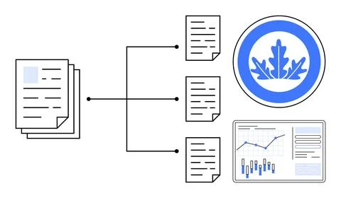 Simplified Data Flow with Documents, Segregation, Graphs, and Official Emblem 库存插图