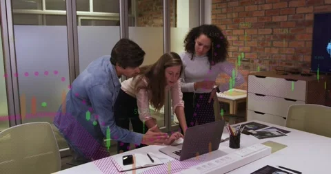 Simplified data visuals on colourful backgrounds enhance office work Stock Footage 328354313