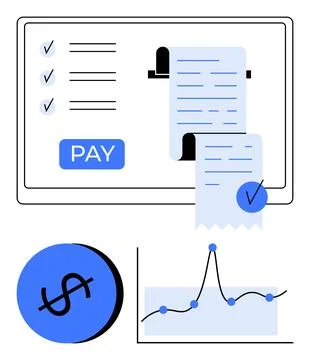 Simplified Digital Payment Interface and Financial Analytics with Growth Char Stock Illustration
