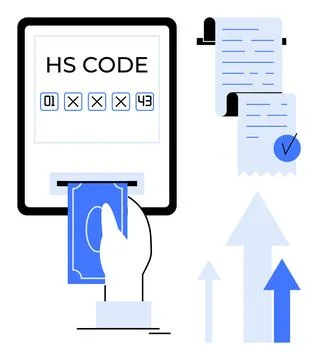 Simplified Display of HS Code Entry, Transaction Receipt, and Graphical Arrow Stock Illustration