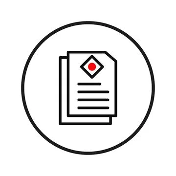 Simplified document stack with geometric emblem within a circular border il.. Stock Illustration