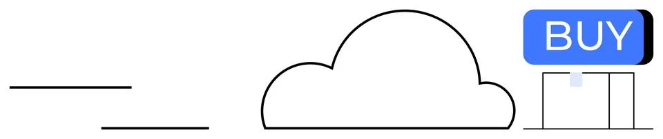Simplified E-commerce Concept with Cloud Storage and Online Shopping Elements Illustrazione stock