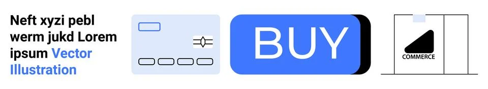 Simplified E-commerce Elements with Credit Card, Buy Button, and Graph Icon Illustrazione stock