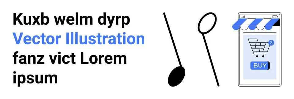 Simplified E-commerce Mobile App Concept with Shopping Cart and Text Stock Illustration