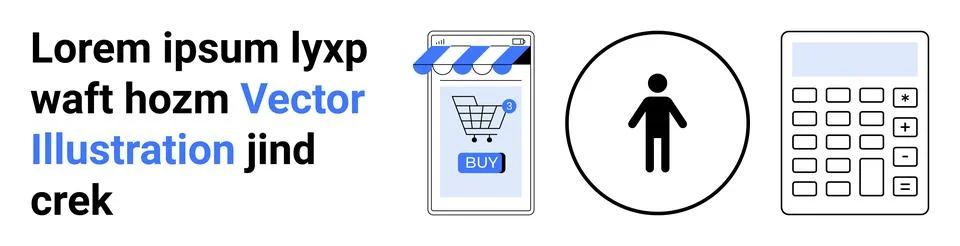 Simplified E-commerce Platform Design Mobile App, User Icon, Calculations Stock Illustration