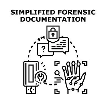 Simplified forensic documentation process collecting digital evidence Stock Illustration