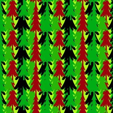 Simplified Green Red Pine Tree Pattern Stock Illustration