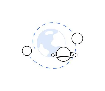 Simplified illustration of planetary system with Earth, a ringed planet, and  Stock Illustration