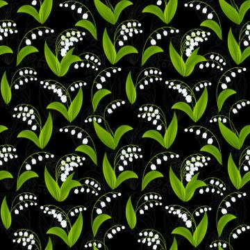 Simplified image of spring flower. Lily of the valley flowers on dark background Stock Illustration